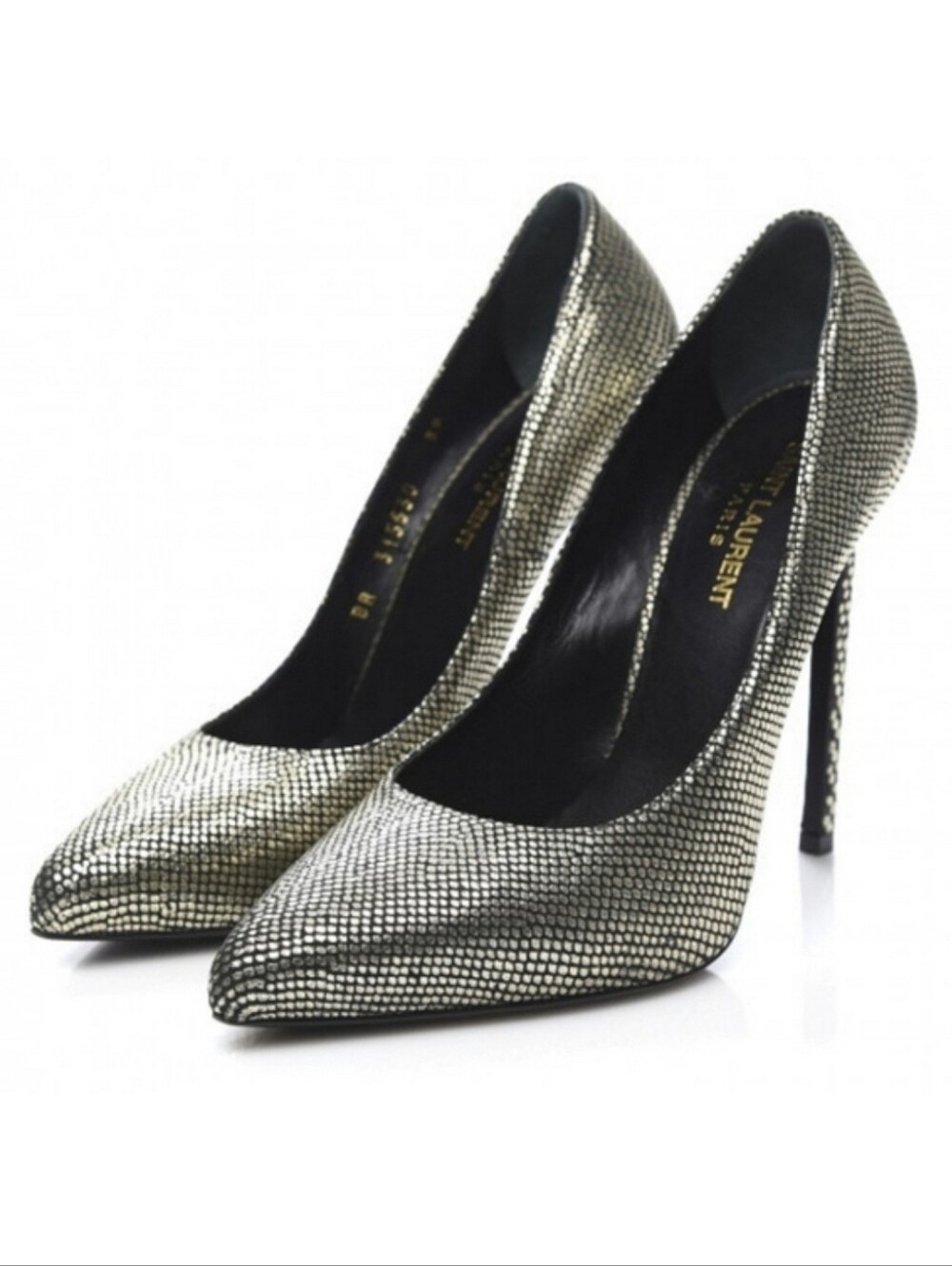 SAINT LAURENT Metallic Snake-Effect Leather Pumps Heels Size 9.5 | YSL